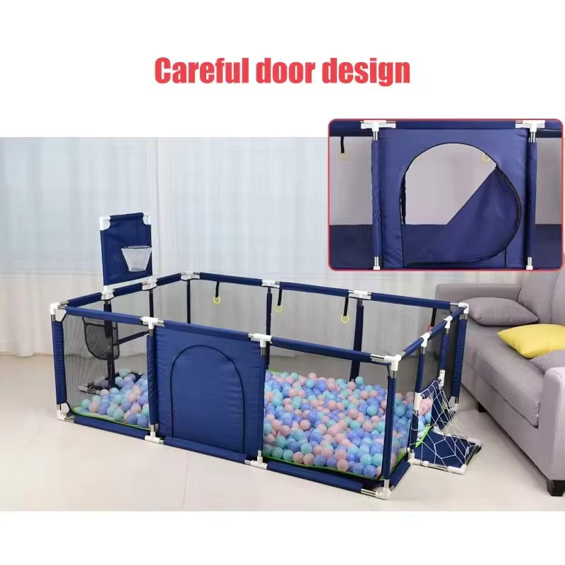 Large Baby Safety Playpen with Basketball Hoop & Football Goal | Foldable Kids Ball Pit Fence | 190×129cm