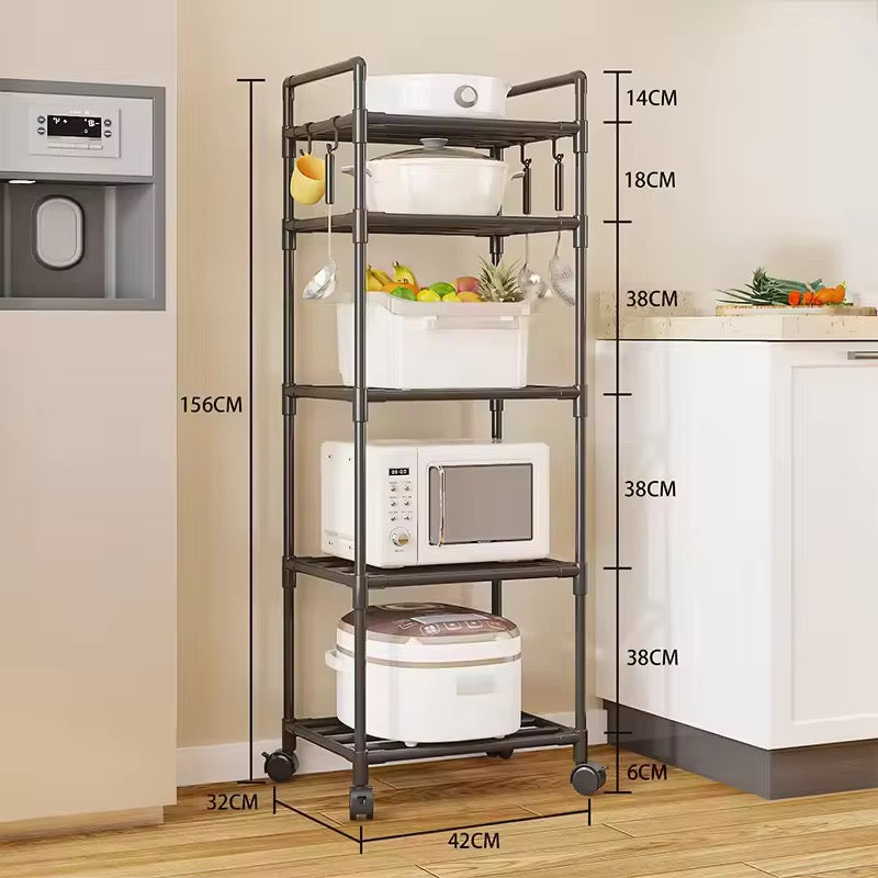 5-Tier Kitchen Trolley Rack on Wheels | Rolling Storage Shelf
