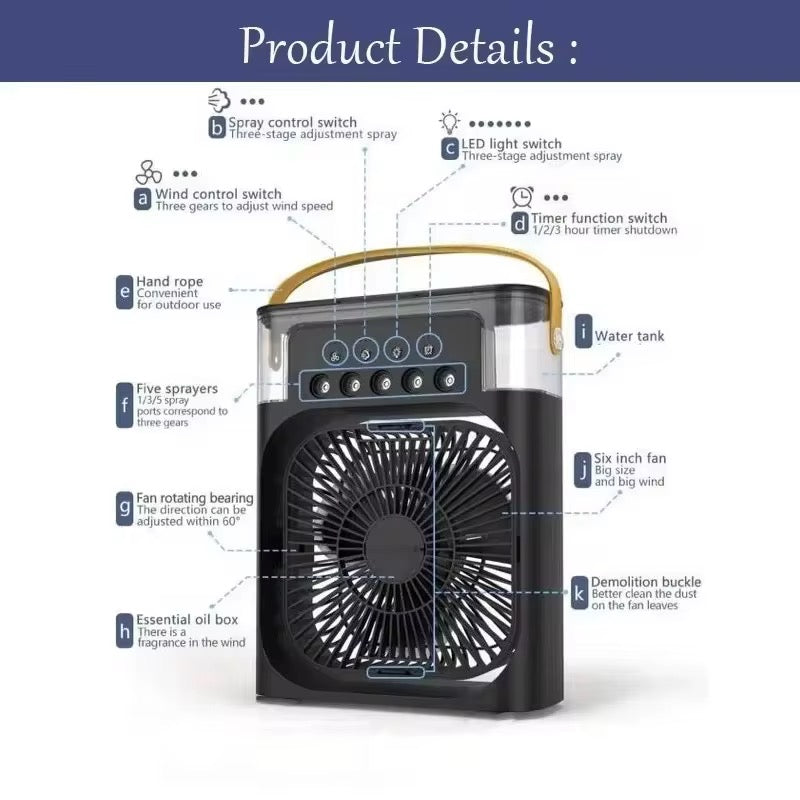 3-in-1 Portable Air Cooler Fan – Cooling, Humidifier & Mist Spray