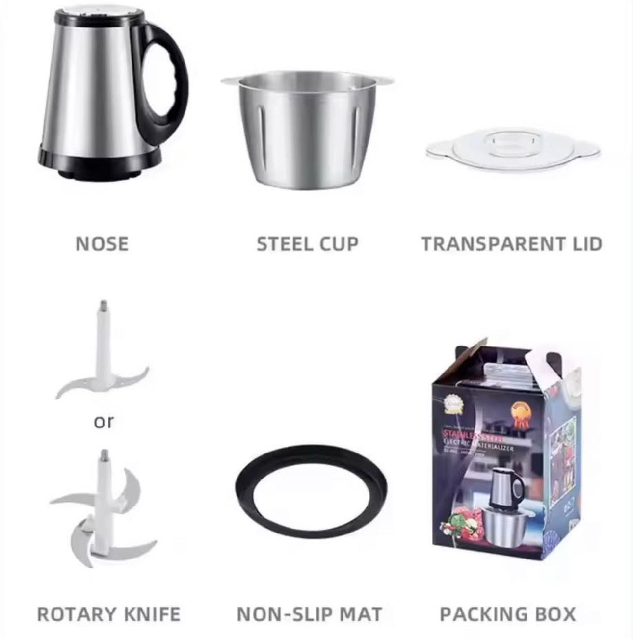 Electric Meat Grinder & Food Chopper | 2L Stainless Steel Bowl | 3-Speed 200W