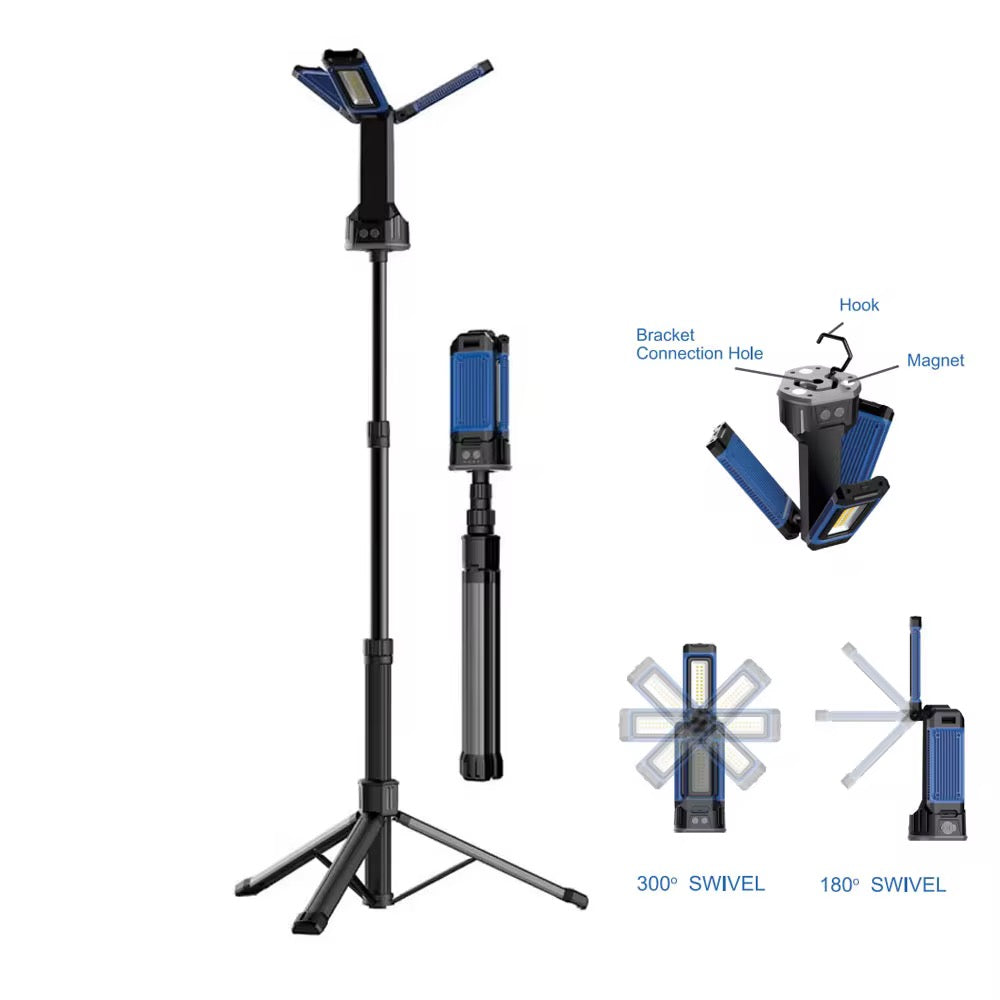 Foldable COB Work Light with Tripod Stand – 3-Head LED Flood Light for Workshop, Camping & Outdoor Use