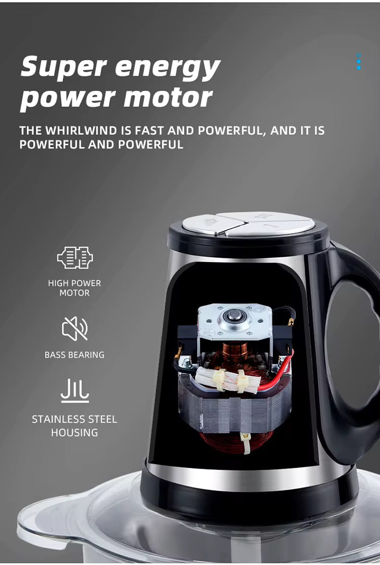 Electric Meat Grinder & Food Chopper | 2L Stainless Steel Bowl | 3-Speed 200W