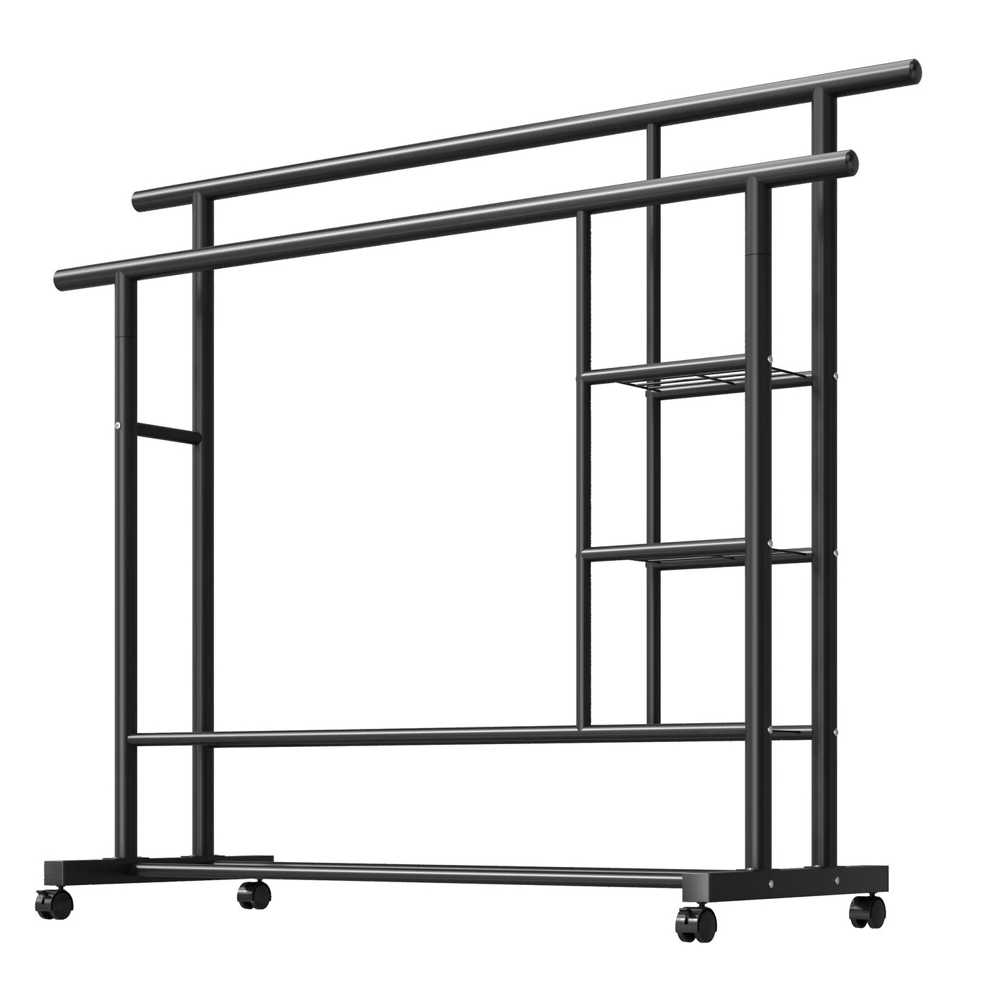 Double Rail Clothes Rack with Shelves & Lockable Wheels | Heavy Duty Metal Garment Stand