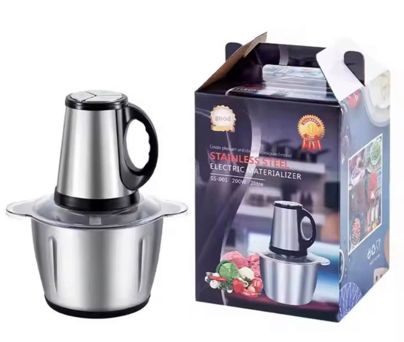 Electric Meat Grinder & Food Chopper | 2L Stainless Steel Bowl | 3-Speed 200W