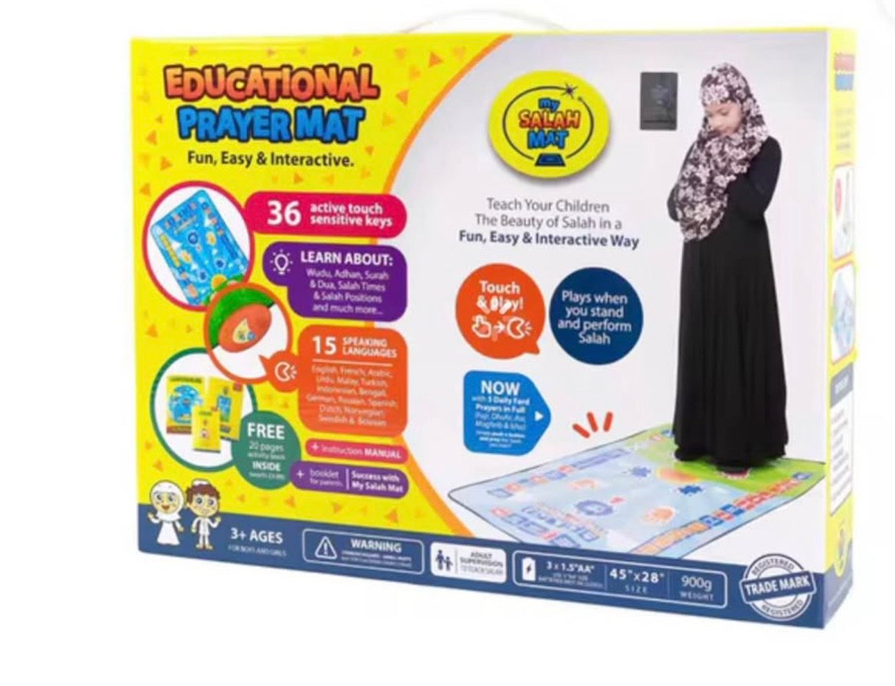 Educational Interactive Prayer Mat for Kids | 36 Touch Keys | 15 Languages | Teaches Salah & Wudu