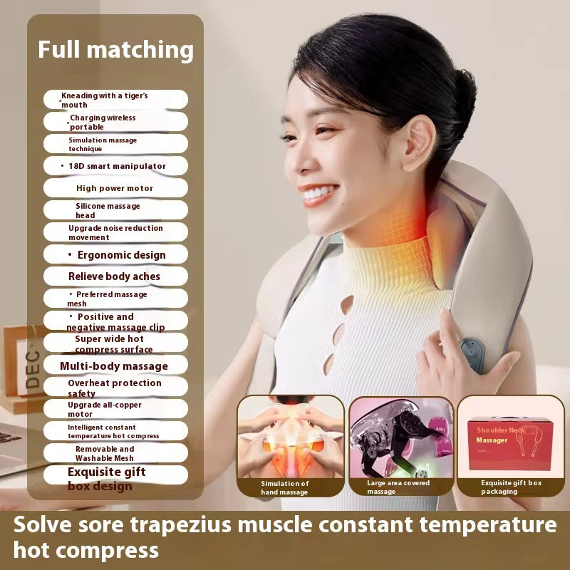 6-Head Electric Neck & Shoulder Massager – Wireless & Heated