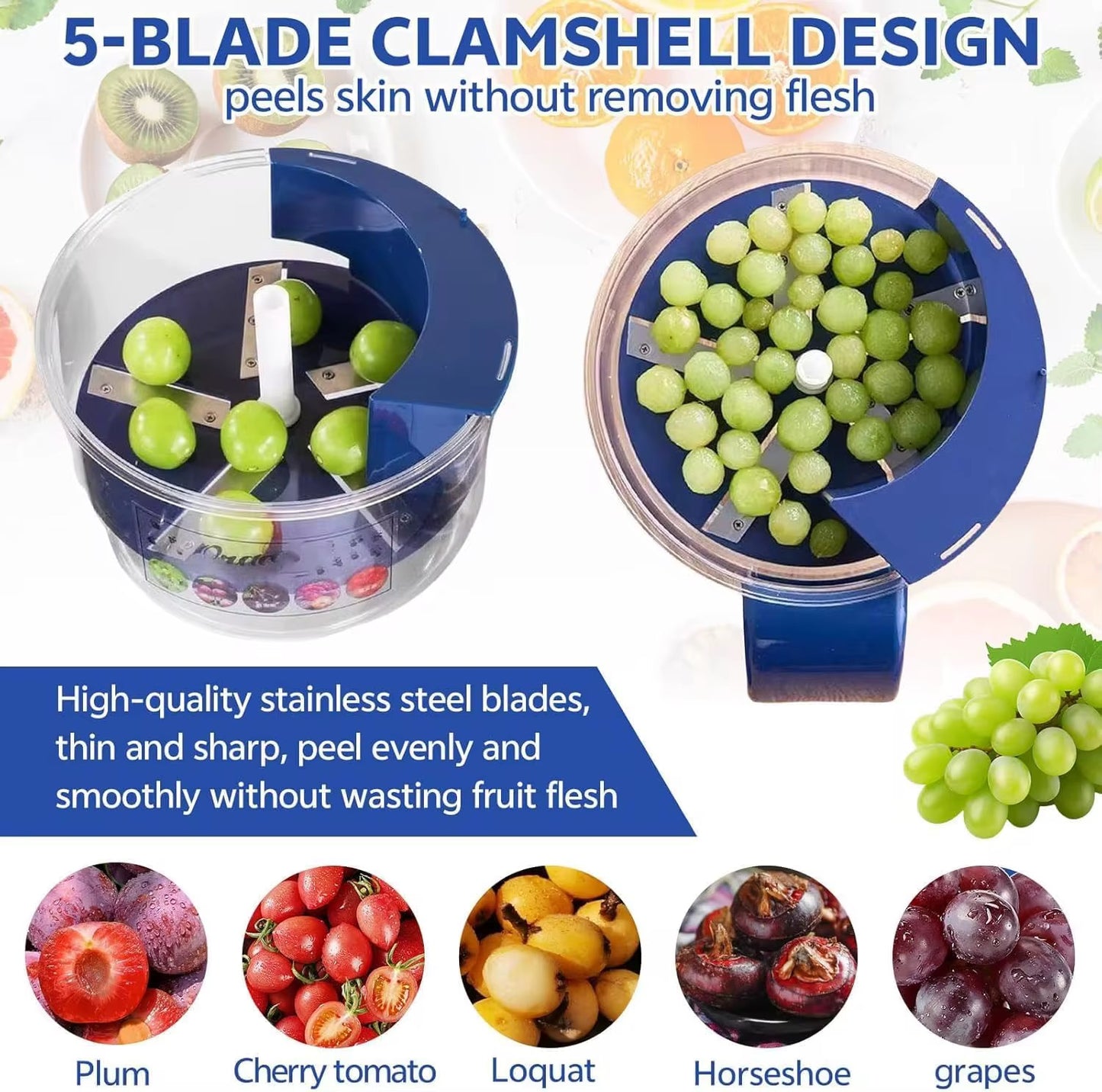 Fruit & Grape Peeler Machine | 5-Blade One-Click Peeling Tool