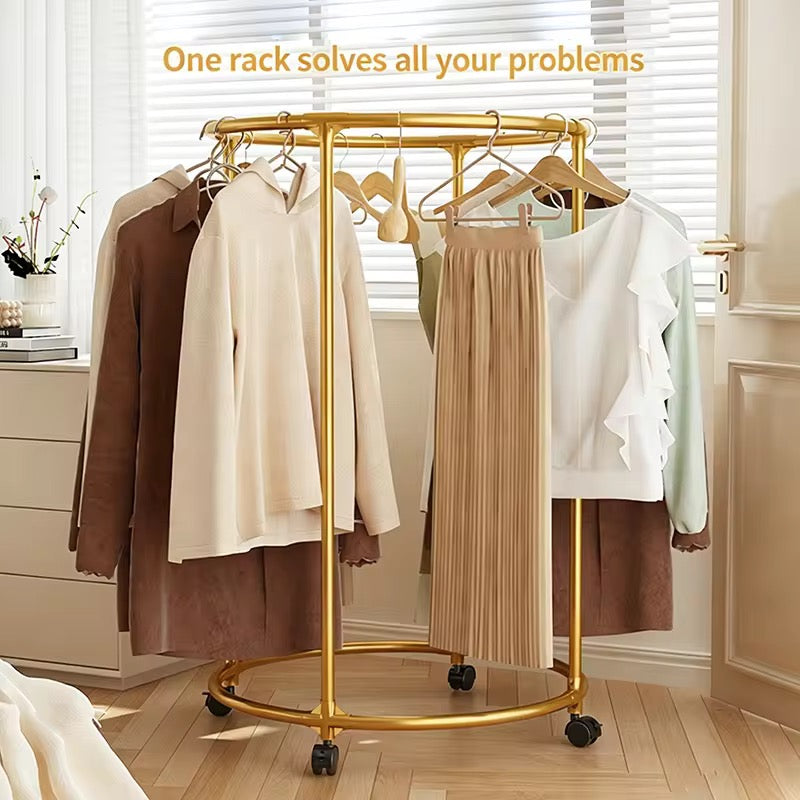 Round Circular Clothes Rack on Wheels | Gold Garment Organizer