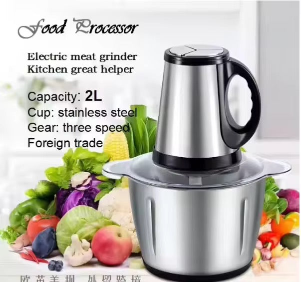Electric Meat Grinder & Food Chopper | 2L Stainless Steel Bowl | 3-Speed 200W