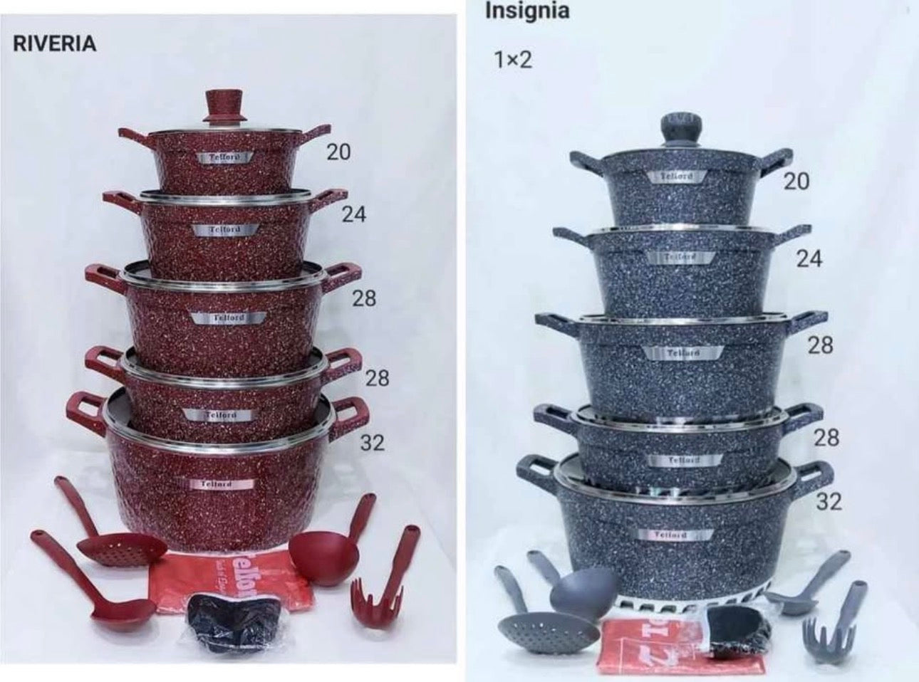 Telford Granite Non-Stick Cookware Set 5 Pots | Kitchen Cooking Set with Utensils