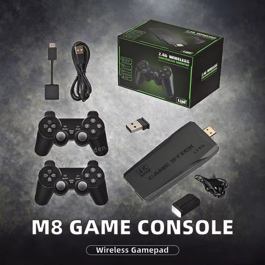 M8 4K Game Stick Console | 2.4G Wireless Controllers | Retro Gaming HDMI TV Console