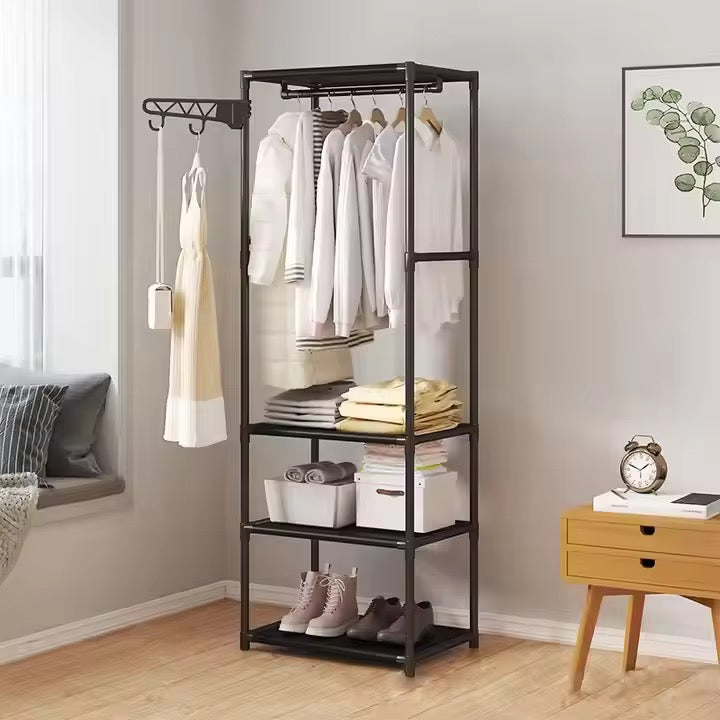 Freestanding Clothes Rack with Shelves & Hooks | Bedroom Organizer