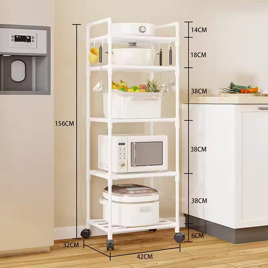5-Tier Kitchen Trolley Rack on Wheels | Rolling Storage Shelf