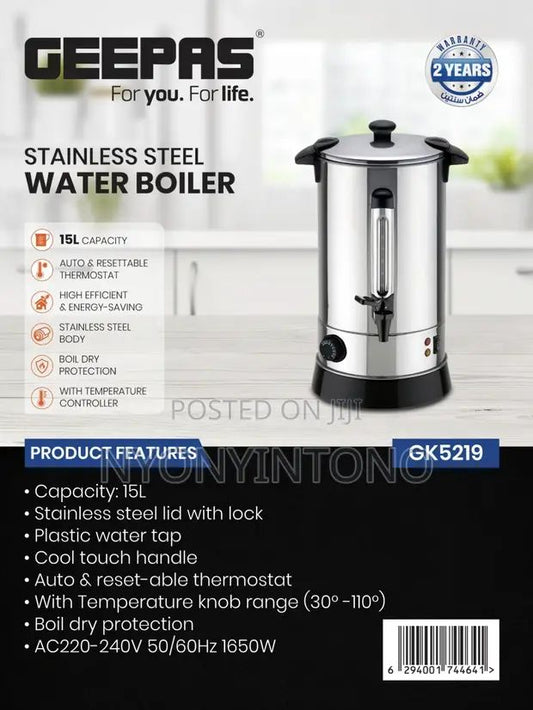 Geepas 15L Stainless Steel Water Boiler