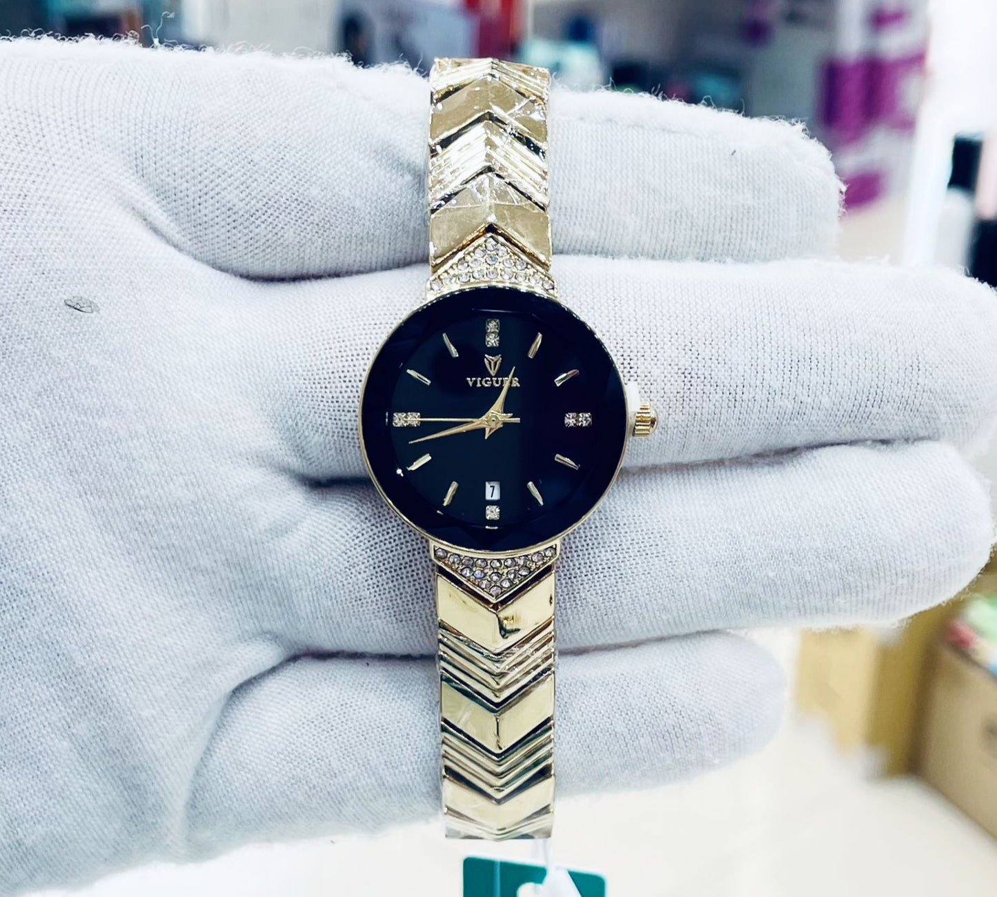 Viguer Ladies Crystal Bracelet Watch — Date Display