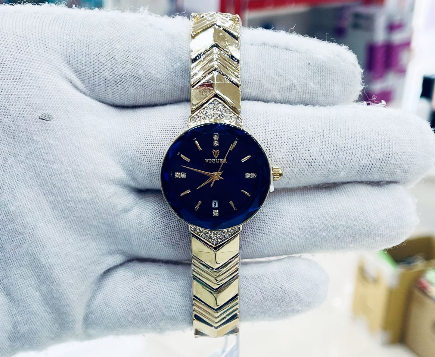 Viguer Ladies Crystal Bracelet Watch — Date Display