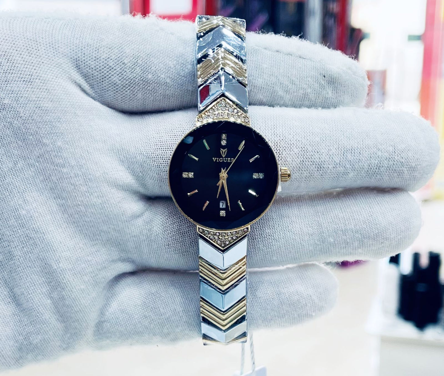 Viguer Ladies Crystal Bracelet Watch — Date Display